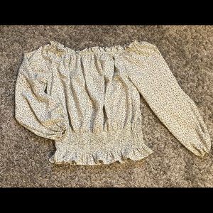 Off the shoulder white and black blouse